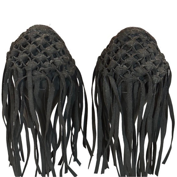 Steve Madden Tipsyy Black Suede Fringe Heels Sz 6 - Picture 8 of 8